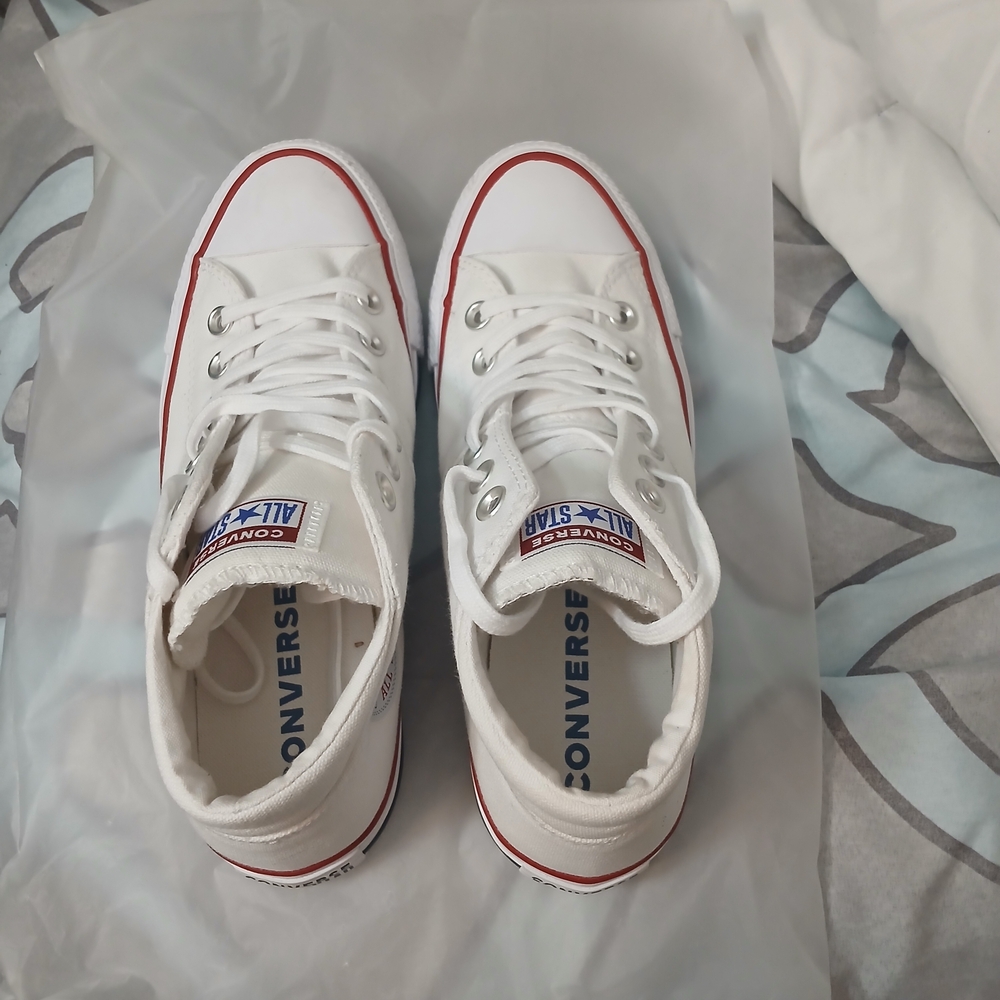 Converse White High-Top Sneakers with Red Trim
